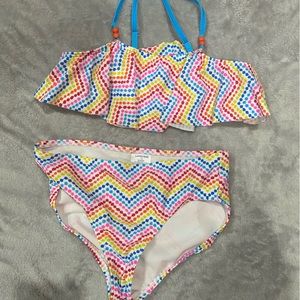 Girls Lands' End 2-Piece Bathing Suit Size 14 Multicolor Circles